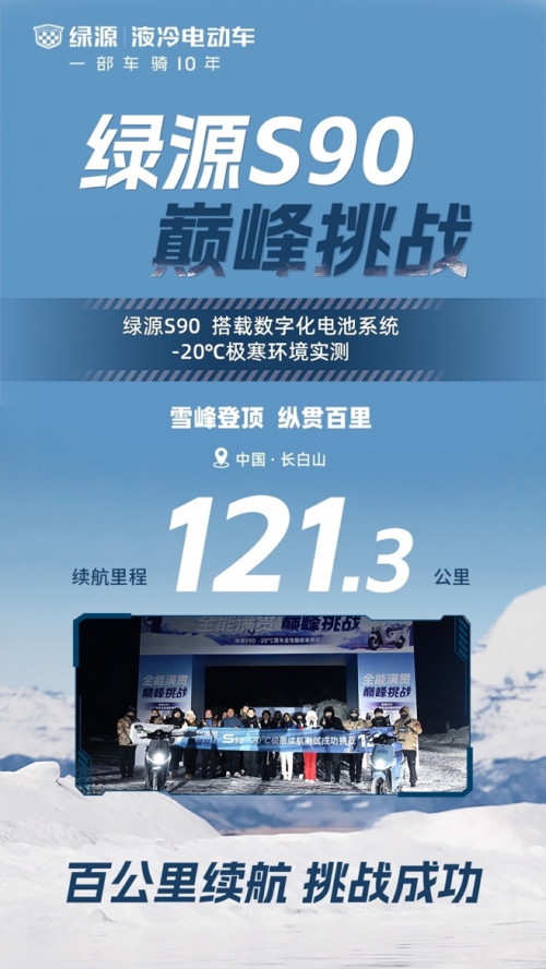 -20℃纵贯长白山121.3公里 绿源S90完成行业首个整车全性能冬季极寒测试