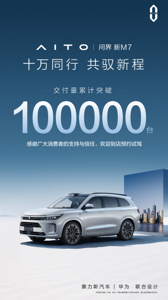 突破10万台！问界新M7刷新中国豪华SUV交付速度新纪录！