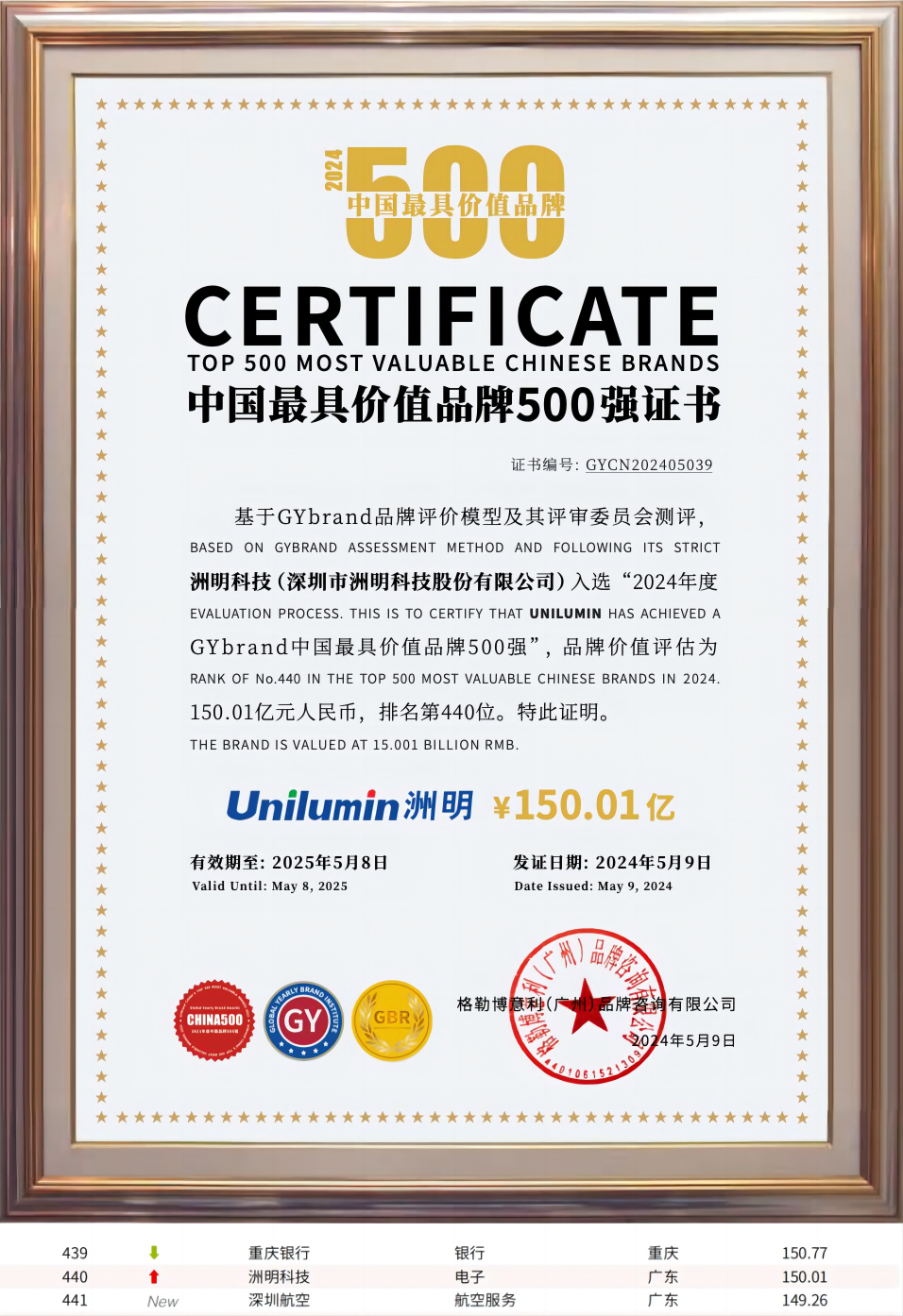 洲明连续三年上榜中国最具价值品牌500强，LED行业唯一！