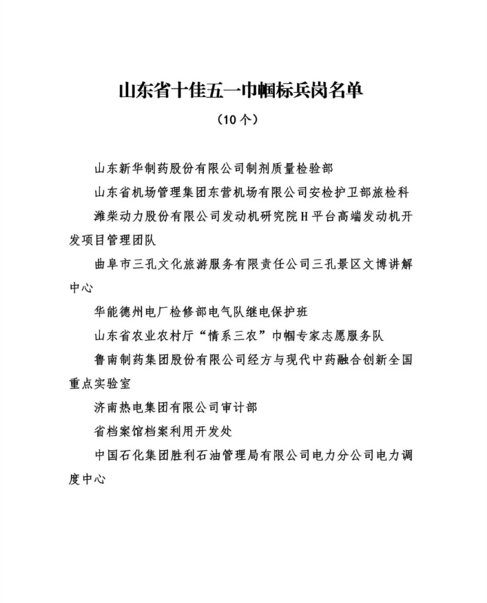 巾帼力量再现！新华制药制剂质量检验部获山东省“五一”十佳标兵岗