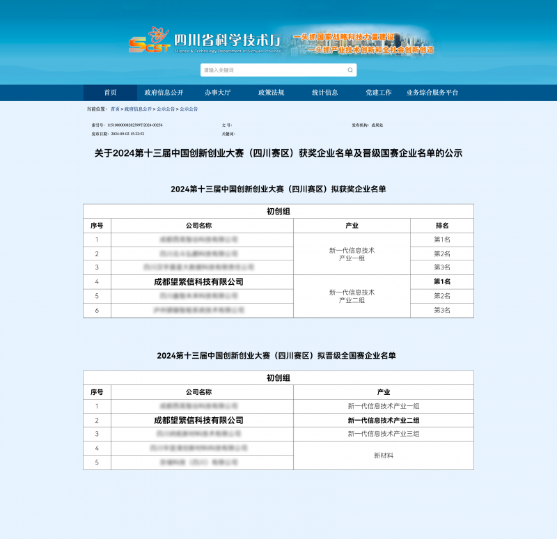 再创辉煌！望繁信科技斩获第十三届中国创新创业大赛四川赛区桂冠